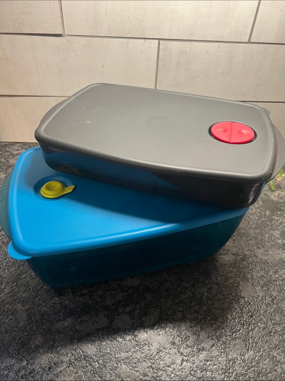 Stackable Food Storage Containers with Vented Lids - Gray & Blue